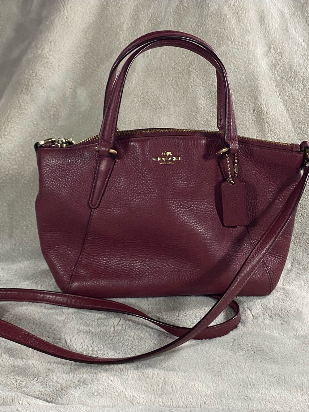 Coach Mini Kelsey Satchel Purse Small Burgundy Pebbled Leather Bag